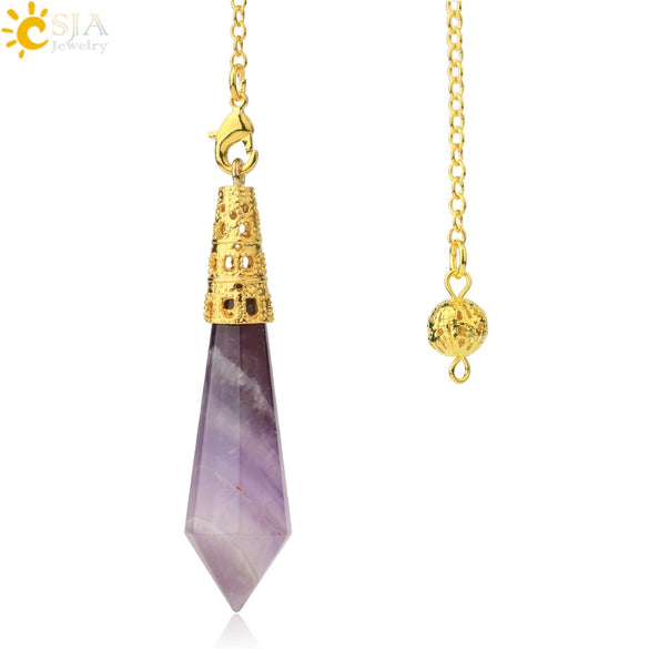Minimalist Natural Crystal Stone Cone Pendulum Pendant With Gold Plated Bronze Decorative Jewelry