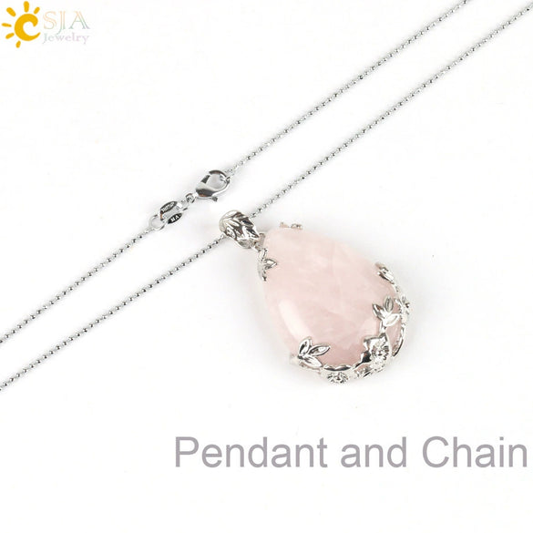 Minimalist Natural Crystal Teardrop Pendant Necklace With Ball Chain Fresh Drop Shape Sweater Chain Jewelry For Women