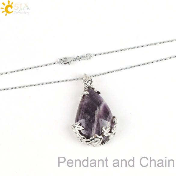 Minimalist Natural Crystal Teardrop Pendant Necklace With Ball Chain Fresh Drop Shape Sweater Chain Jewelry For Women