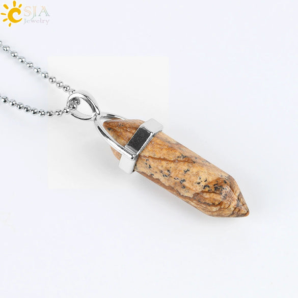 Minimalist Natural Fluorite Hexagonal Prism Bullet Pendant Necklace Crystal Stone Jewelry For Women