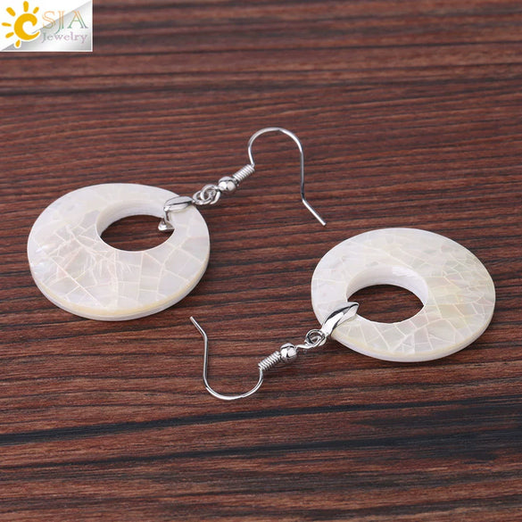 Minimalist Natural Shell Fragment Patchwork Earrings With Copper Accessories And Peace Buckle Shape