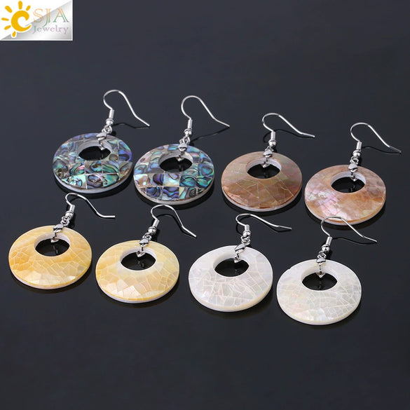 Minimalist Natural Shell Fragment Patchwork Earrings With Copper Accessories And Peace Buckle Shape