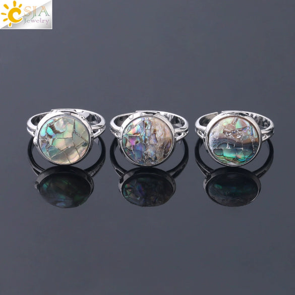 Minimalist Natural Shell Patchwork Round Open Ring With Adjustable Copper Band For Women