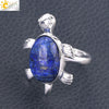 Minimalist Natural Stone And Alloy Turtle Open Ring Adjustable Animal Design Ring For Women