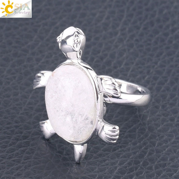 Minimalist Natural Stone And Alloy Turtle Open Ring Adjustable Animal Design Ring For Women
