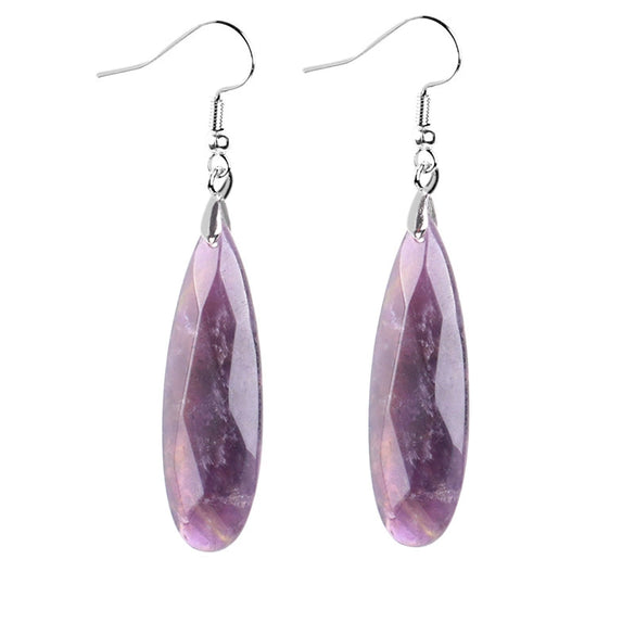 Minimalist Natural Stone And Copper Geometric Teardrop Earrings With Faceted Flat Cut Long Drop Design For Women
