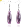Minimalist Natural Stone And Copper Geometric Teardrop Earrings With Faceted Flat Cut Long Drop Design For Women