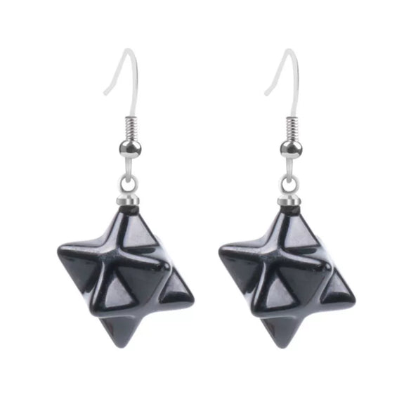 Minimalist Natural Stone And Copper Merkaba Six Pointed Star Earrings For Women Crystal Jewelry
