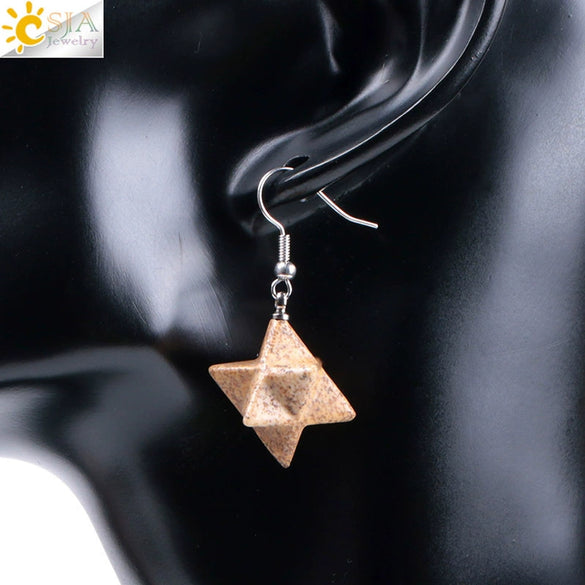 Minimalist Natural Stone And Copper Merkaba Six Pointed Star Earrings For Women Crystal Jewelry