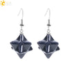 Minimalist Natural Stone And Copper Merkaba Six Pointed Star Earrings For Women Crystal Jewelry