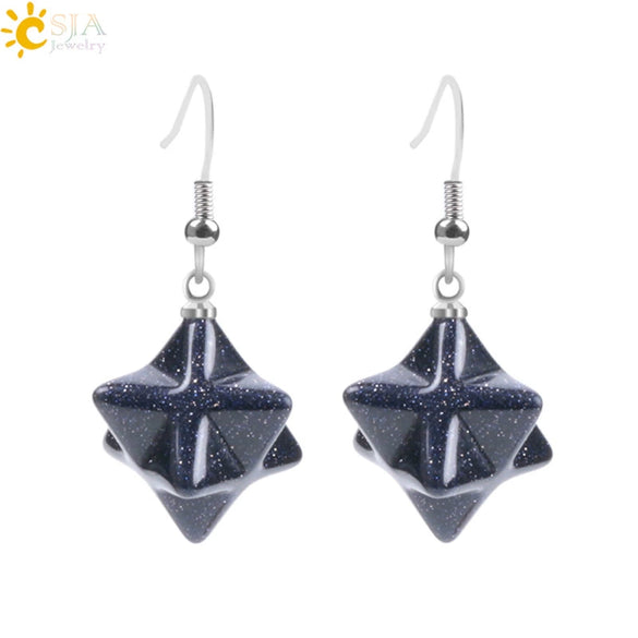 Minimalist Natural Stone And Copper Merkaba Six Pointed Star Earrings For Women Crystal Jewelry