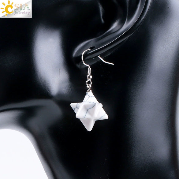 Minimalist Natural Stone And Copper Merkaba Six Pointed Star Earrings For Women Crystal Jewelry