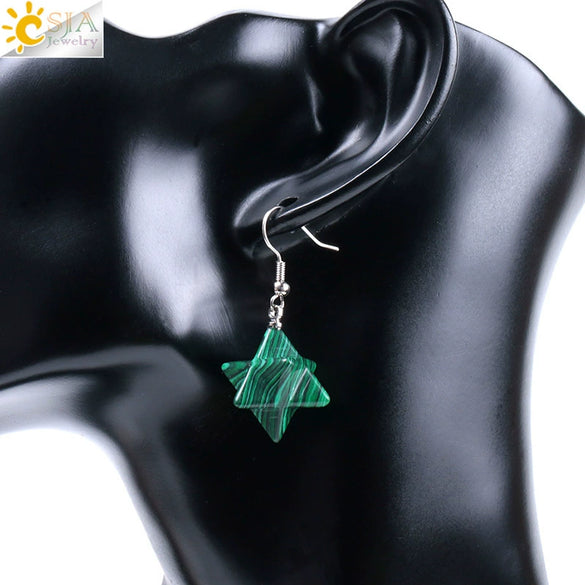 Minimalist Natural Stone And Copper Merkaba Six Pointed Star Earrings For Women Crystal Jewelry