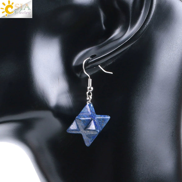 Minimalist Natural Stone And Copper Merkaba Six Pointed Star Earrings For Women Crystal Jewelry
