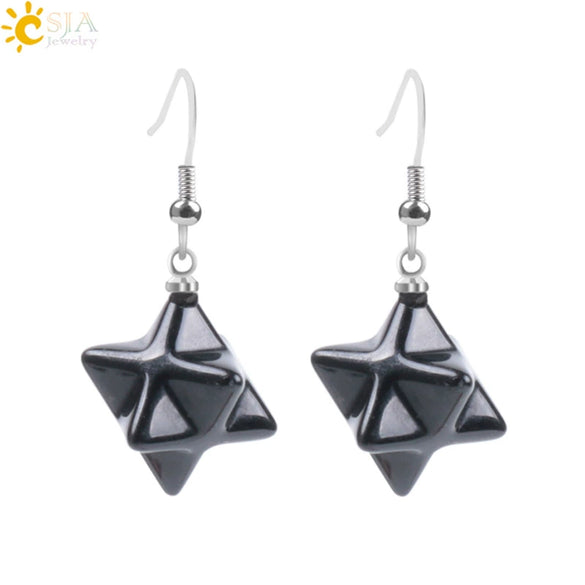 Minimalist Natural Stone And Copper Merkaba Six Pointed Star Earrings For Women Crystal Jewelry