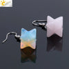 Minimalist Natural Stone And Copper Merkaba Six Pointed Star Earrings For Women Crystal Jewelry
