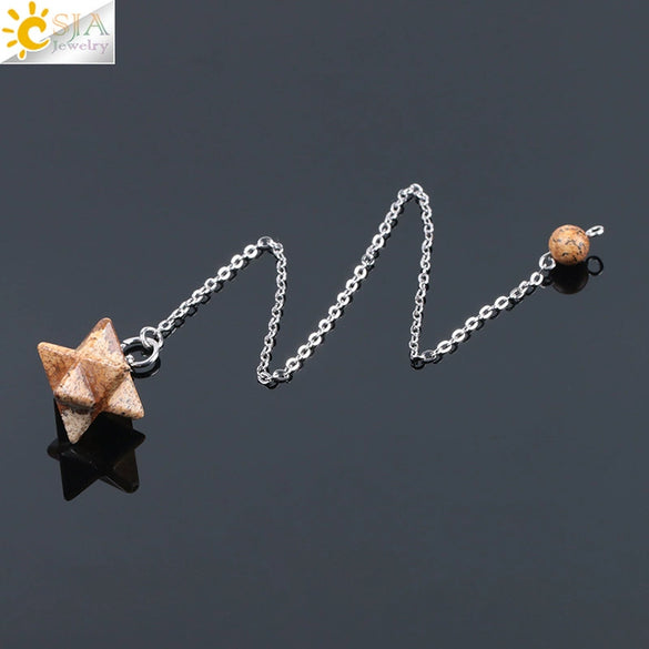 Minimalist Natural Stone And Copper Six Pointed Star Pendant Electroplated Geometric Hanging Jewelry For Unisex Wear