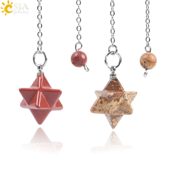 Minimalist Natural Stone And Copper Six Pointed Star Pendant Electroplated Geometric Hanging Jewelry For Unisex Wear