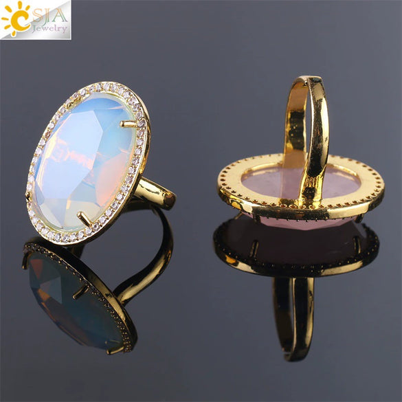 Minimalist Natural Stone And Copper Statement Ring With Cut Gemstone And Zircon Accents Crystal Fashion Jewelry For Unisex Wear