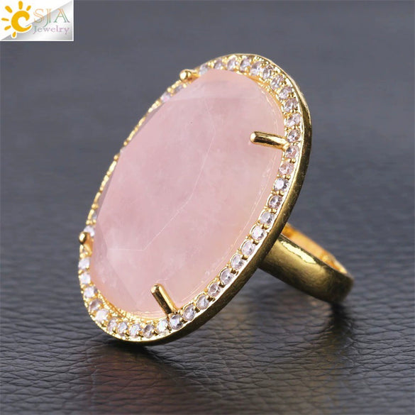 Minimalist Natural Stone And Copper Statement Ring With Cut Gemstone And Zircon Accents Crystal Fashion Jewelry For Unisex Wear