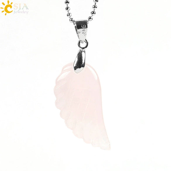 Minimalist Natural Stone Angel Wings Pendant Necklace With Copper Accessories Aura Jewelry For Women And Men