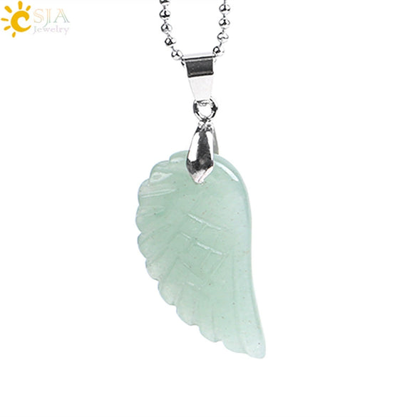 Minimalist Natural Stone Angel Wings Pendant Necklace With Copper Accessories Aura Jewelry For Women And Men