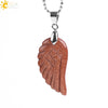 Minimalist Natural Stone Angel Wings Pendant Necklace With Copper Accessories Aura Jewelry For Women And Men