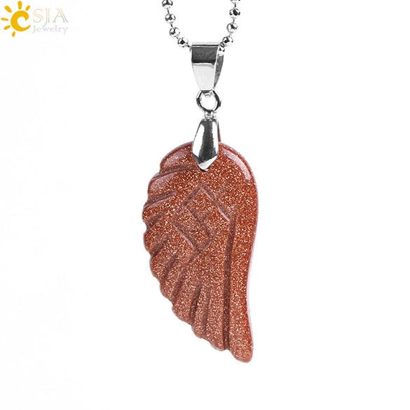 Minimalist Natural Stone Angel Wings Pendant Necklace With Copper Accessories Aura Jewelry For Women And Men