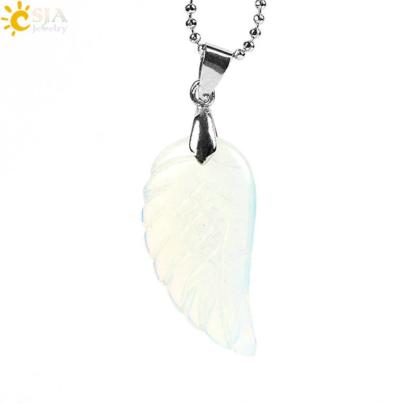 Minimalist Natural Stone Angel Wings Pendant Necklace With Copper Accessories Aura Jewelry For Women And Men