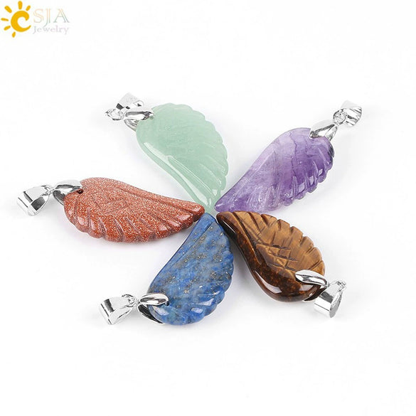 Minimalist Natural Stone Angel Wings Pendant Necklace With Copper Accessories Aura Jewelry For Women And Men