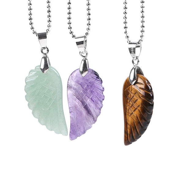 Minimalist Natural Stone Angel Wings Pendant Necklace With Copper Accessories Aura Jewelry For Women And Men