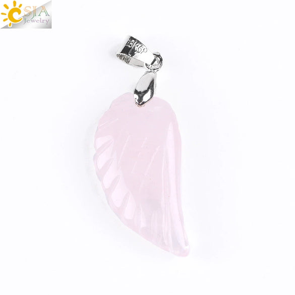 Minimalist Natural Stone Angel Wings Pendant Necklace With Copper Accessories Aura Jewelry For Women And Men