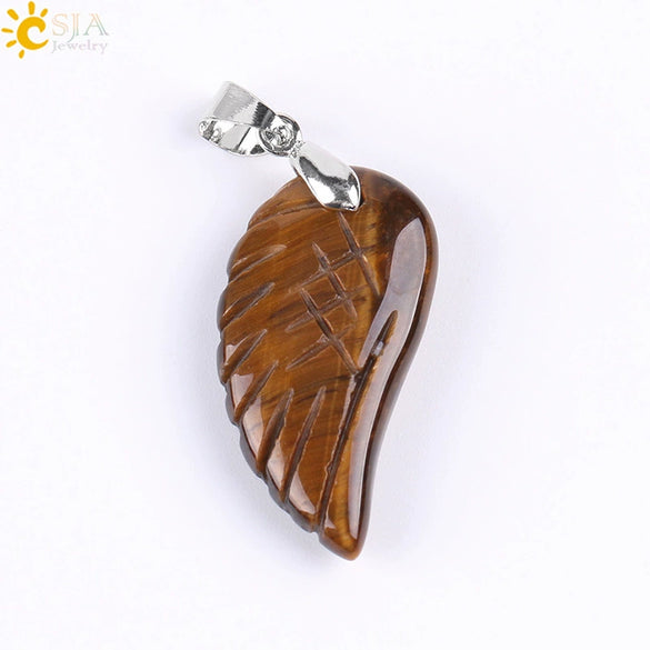 Minimalist Natural Stone Angel Wings Pendant Necklace With Copper Accessories Aura Jewelry For Women And Men