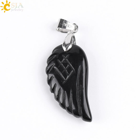Minimalist Natural Stone Angel Wings Pendant Necklace With Copper Accessories Aura Jewelry For Women And Men