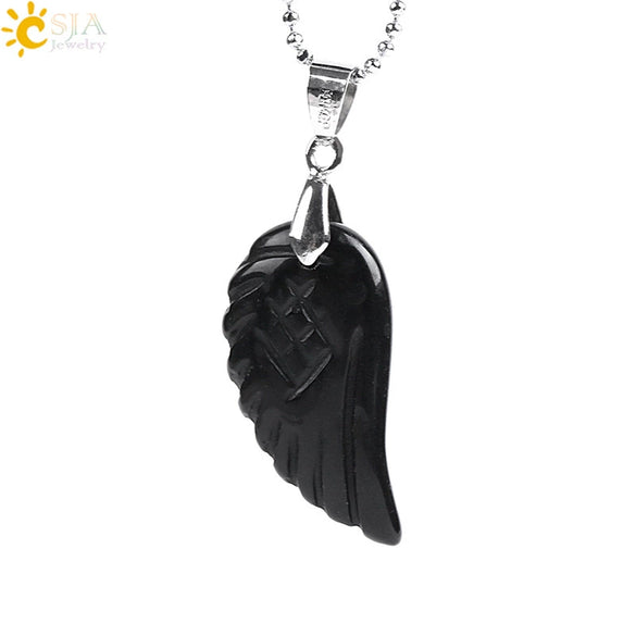 Minimalist Natural Stone Angel Wings Pendant Necklace With Copper Accessories Aura Jewelry For Women And Men