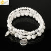 Minimalist Natural Stone Beaded Stretch Bracelet With Crystal Flower Pendant Three Row Unisex Bracelet