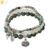 Minimalist Natural Stone Beaded Stretch Bracelet With Crystal Flower Pendant Three Row Unisex Bracelet