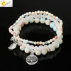 Minimalist Natural Stone Beaded Stretch Bracelet With Crystal Flower Pendant Three Row Unisex Bracelet