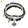 Minimalist Natural Stone Beaded Stretch Bracelet With Crystal Flower Pendant Three Row Unisex Bracelet