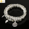 Minimalist Natural Stone Beaded Stretch Bracelet With Crystal Flower Pendant Three Row Unisex Bracelet