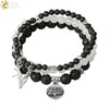 Minimalist Natural Stone Beaded Stretch Bracelet With Crystal Flower Pendant Three Row Unisex Bracelet