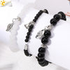 Minimalist Natural Stone Beaded Stretch Bracelet With Crystal Flower Pendant Three Row Unisex Bracelet