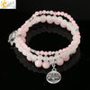 Minimalist Natural Stone Beaded Stretch Bracelet With Crystal Flower Pendant Three Row Unisex Bracelet