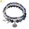 Minimalist Natural Stone Beaded Stretch Bracelet With Crystal Flower Pendant Three Row Unisex Bracelet