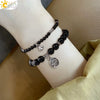 Minimalist Natural Stone Beaded Stretch Bracelet With Crystal Flower Pendant Three Row Unisex Bracelet