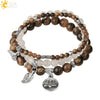 Minimalist Natural Stone Beaded Stretch Bracelet With Crystal Flower Pendant Three Row Unisex Bracelet