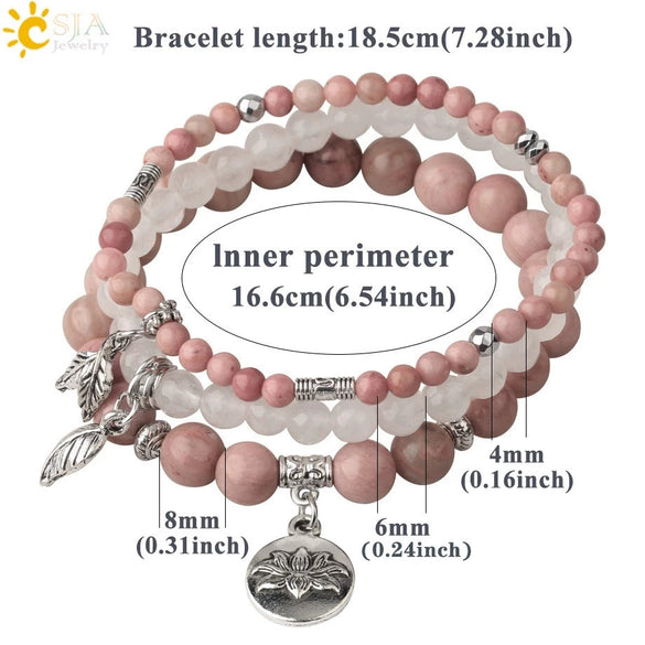 Minimalist Natural Stone Beaded Stretch Bracelet With Crystal Flower Pendant Three Row Unisex Bracelet