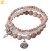 Minimalist Natural Stone Beaded Stretch Bracelet With Crystal Flower Pendant Three Row Unisex Bracelet