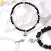Minimalist Natural Stone Beaded Stretch Bracelet With Crystal Flower Pendant Three Row Unisex Bracelet