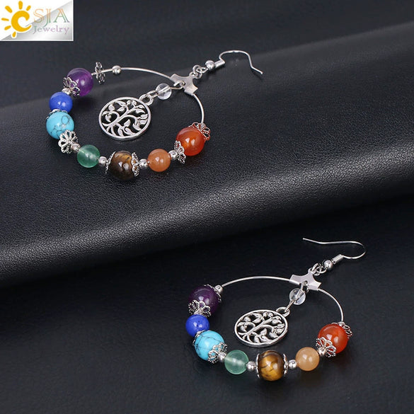 Minimalist Natural Stone Beaded Tree Earrings With Copper Accessories For Women Semi Precious Crystal Jewelry